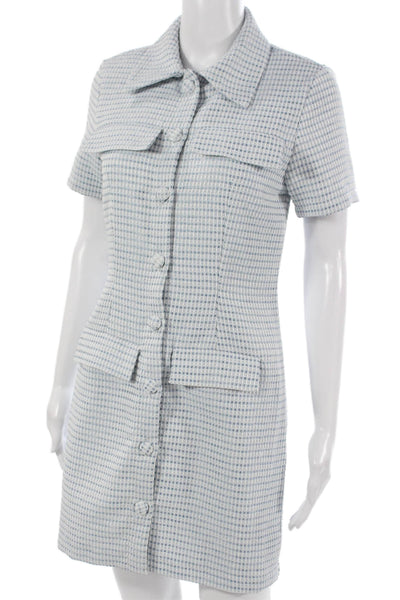 Vita Grace Women White Checked Cotton Shirt Dress Short Sleeve Size S