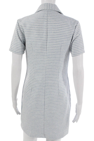Vita Grace Women White Checked Cotton Shirt Dress Short Sleeve Size S
