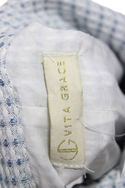 Vita Grace Women White Checked Cotton Shirt Dress Short Sleeve Size S