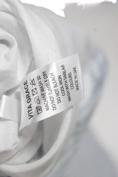 Vita Grace Women White Checked Cotton Shirt Dress Short Sleeve Size S