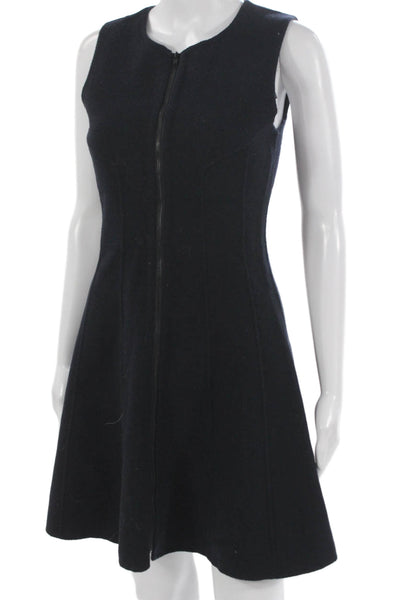 Theory Womens Black Fit & Flare Dress Sleeveless Round Neck Short Wool Size 0