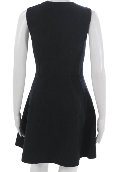 Theory Womens Black Fit & Flare Dress Sleeveless Round Neck Short Wool Size 0