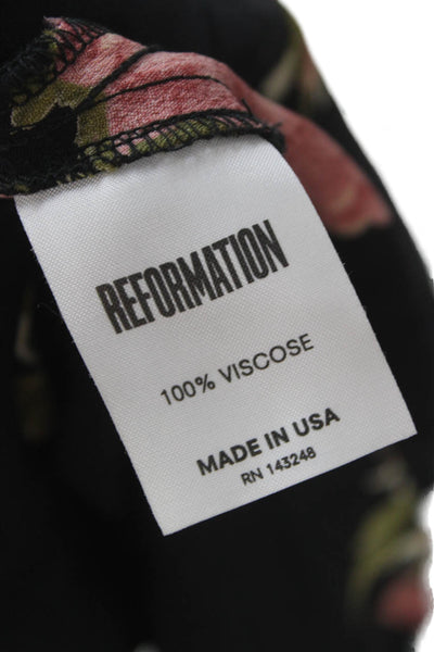 Reformation Women Fit & Flare Dress Black Floral Short Sleeve Size S