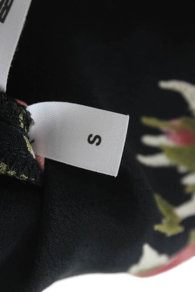 Reformation Women Fit & Flare Dress Black Floral Short Sleeve Size S