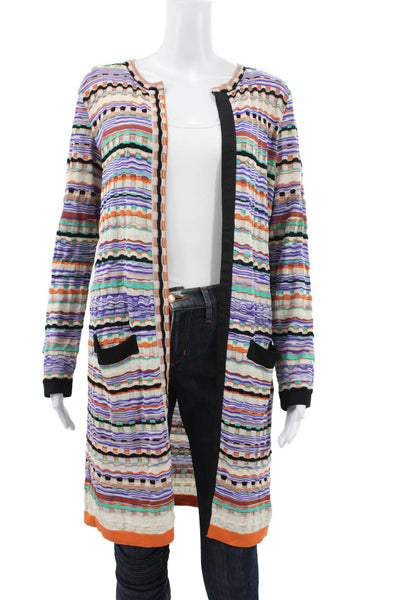 Missoni Orange Label Womens Silk Striped Cardigan Multi Long Sleeve Size 42