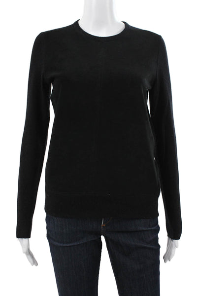 Theory Women Pullover Sweater Black Lambskin Leather Crew Neck Size PP