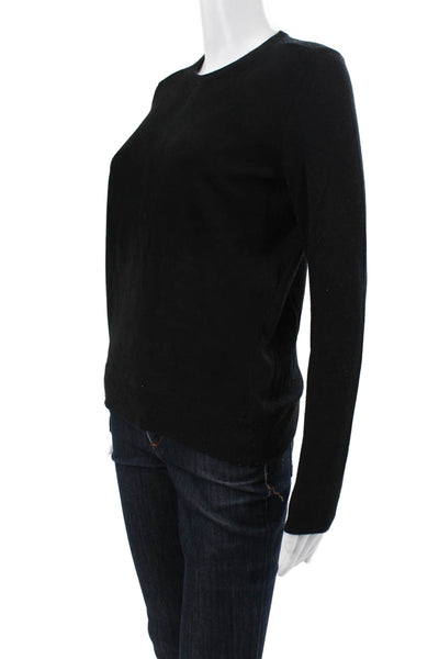 Theory Women Pullover Sweater Black Lambskin Leather Crew Neck Size PP