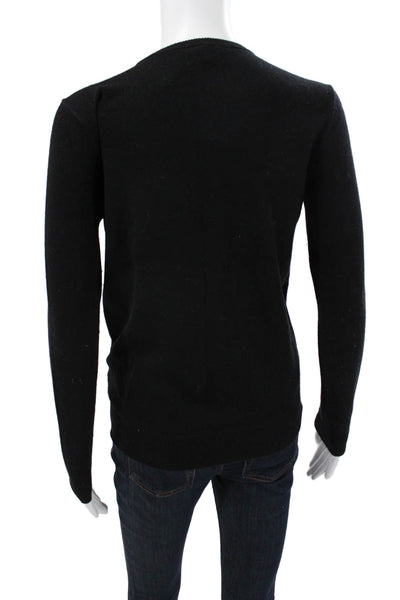 Theory Women Pullover Sweater Black Lambskin Leather Crew Neck Size PP