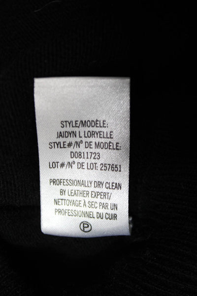 Theory Women Pullover Sweater Black Lambskin Leather Crew Neck Size PP