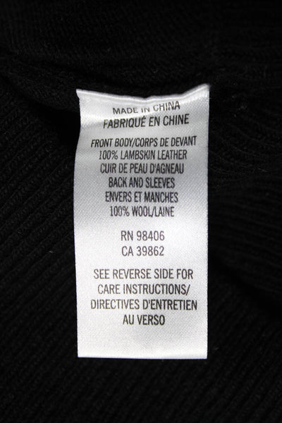 Theory Women Pullover Sweater Black Lambskin Leather Crew Neck Size PP