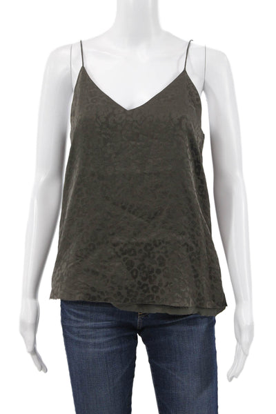 RtA Womens Silk V-Neck Animal Print Tank Green Size XS