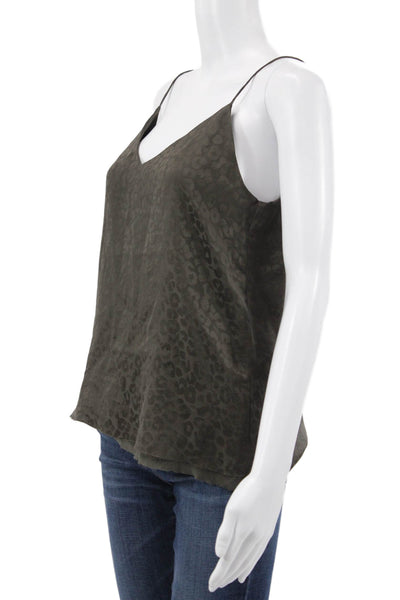 RtA Womens Silk V-Neck Animal Print Tank Green Size XS