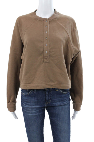 Marissa Webb Womens Brown Cotton Henley Sweatshirt Long Sleeve Size XS