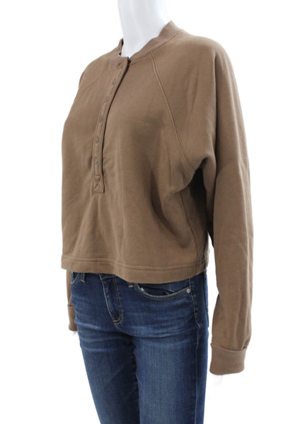 Marissa Webb Womens Brown Cotton Henley Sweatshirt Long Sleeve Size XS