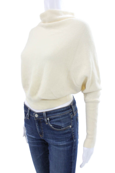 Allsaints Women Ivory Cashmere Blend Mock Neck Pullover Long Sleeve Size S