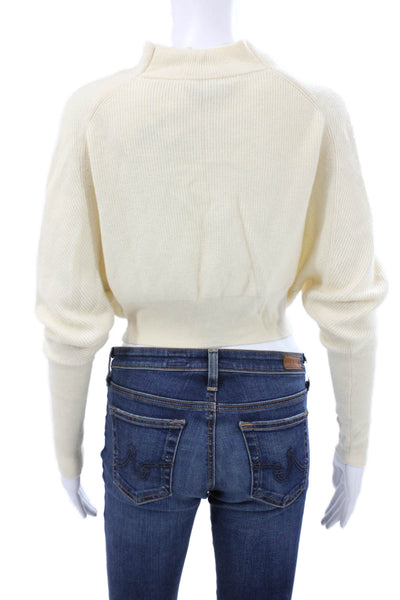Allsaints Women Ivory Cashmere Blend Mock Neck Pullover Long Sleeve Size S