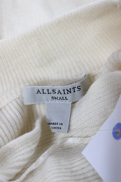 Allsaints Women Ivory Cashmere Blend Mock Neck Pullover Long Sleeve Size S