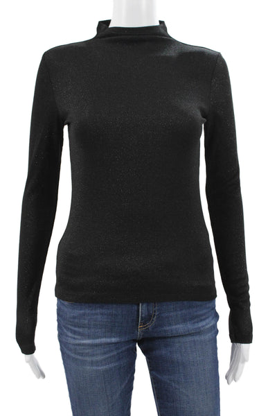 Frame Women Black Mock Neck Long Sleeve Basic Blouse Size XS