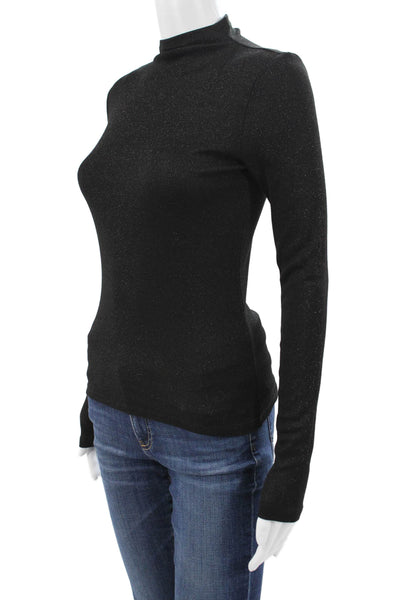 Frame Women Black Mock Neck Long Sleeve Basic Blouse Size XS