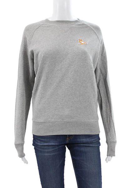 Maison Kitsune Women Cotton Crewneck Pullover Gray Long Sleeve Size 2XS