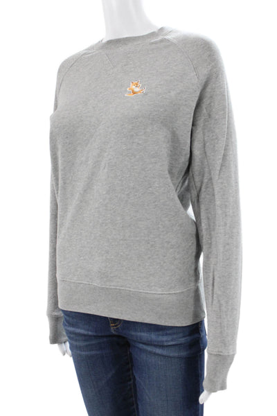 Maison Kitsune Women Cotton Crewneck Pullover Gray Long Sleeve Size 2XS