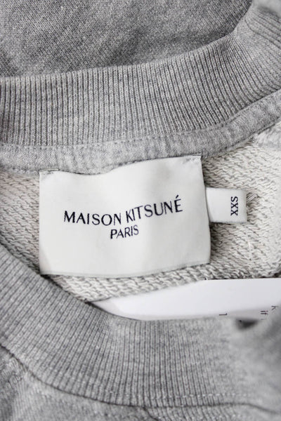 Maison Kitsune Women Cotton Crewneck Pullover Gray Long Sleeve Size 2XS
