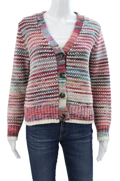 Veronica Beard Women Cardigan Striped V-Neck Multi Cotton Long-Sleeve Size M