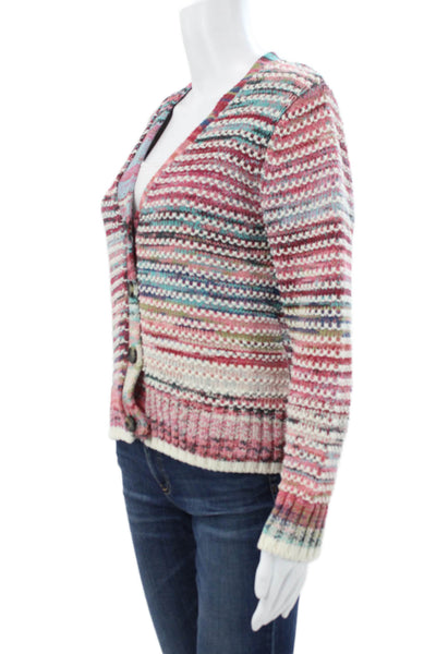 Veronica Beard Women Cardigan Striped V-Neck Multi Cotton Long-Sleeve Size M