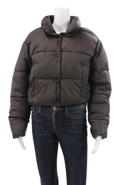 Zara Women Puffer Jacket Brown Long Sleeve Polyester Snap Size S