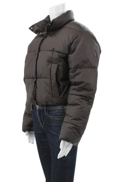 Zara Women Puffer Jacket Brown Long Sleeve Polyester Snap Size S