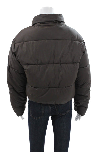 Zara Women Puffer Jacket Brown Long Sleeve Polyester Snap Size S