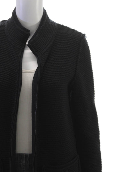 Chanel Womens Black Wool Coatigan Zip Closure Size 38