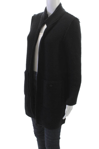 Chanel Womens Black Wool Coatigan Zip Closure Size 38