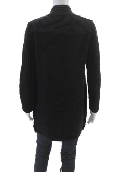 Chanel Womens Black Wool Coatigan Zip Closure Size 38