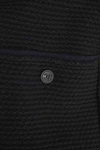 Chanel Womens Black Wool Coatigan Zip Closure Size 38