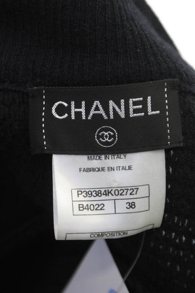 Chanel Womens Black Wool Coatigan Zip Closure Size 38