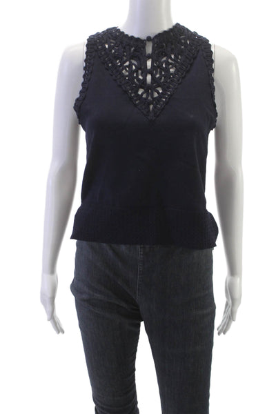 Jonathan Simkhai Women Sleeveless High Neck Blue Tank Size M