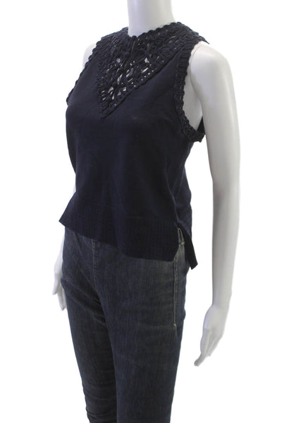 Jonathan Simkhai Women Sleeveless High Neck Blue Tank Size M