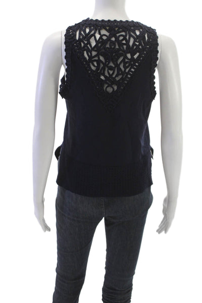 Jonathan Simkhai Women Sleeveless High Neck Blue Tank Size M