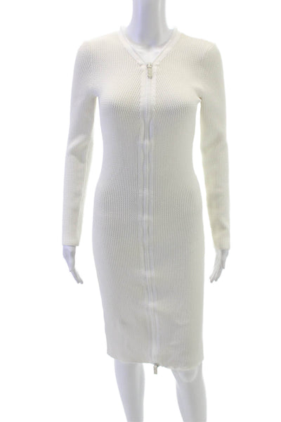 Tom Ford Women Sweater Dress White V-Neck Long Sleeve Viscose Zip Size M