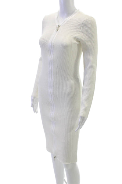 Tom Ford Women Sweater Dress White V-Neck Long Sleeve Viscose Zip Size M