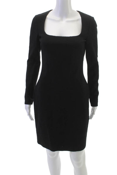 Emilio Pucci Womens Sheath Dress Black Square Neck Long Sleeve Size 38