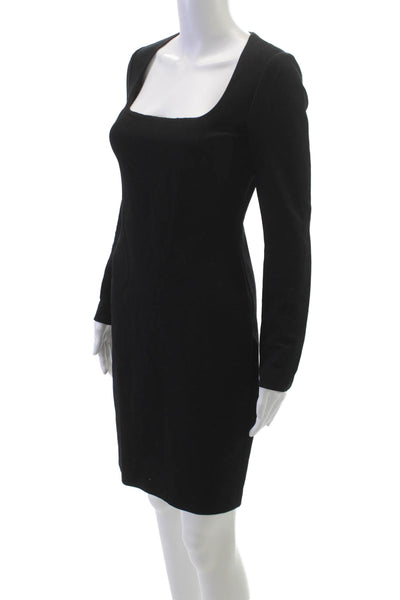 Emilio Pucci Womens Sheath Dress Black Square Neck Long Sleeve Size 38