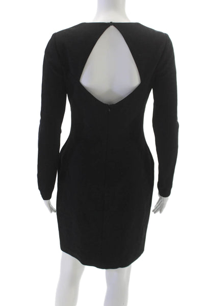 Emilio Pucci Womens Sheath Dress Black Square Neck Long Sleeve Size 38