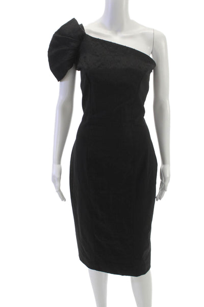 Fendi Women Pencil Dress One Shoulder Knee Length Black Virgin Wool Size 40