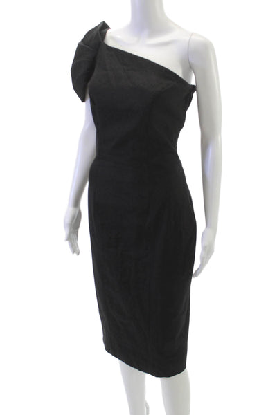 Fendi Women Pencil Dress One Shoulder Knee Length Black Virgin Wool Size 40