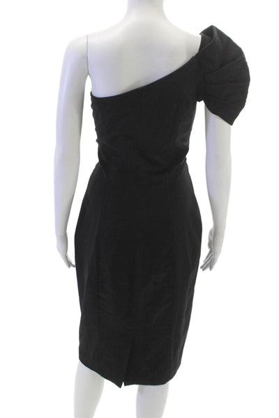 Fendi Women Pencil Dress One Shoulder Knee Length Black Virgin Wool Size 40