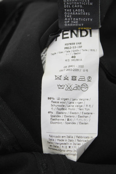 Fendi Women Pencil Dress One Shoulder Knee Length Black Virgin Wool Size 40