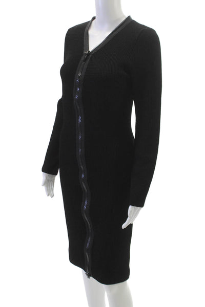 Tom Ford Womens Black V-Neck Sweater Dress Viscose Long Sleeve Zip Size M