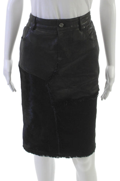 Tom Ford Women Lamb Leather Straight Pencil Skirt Black Button Size 40